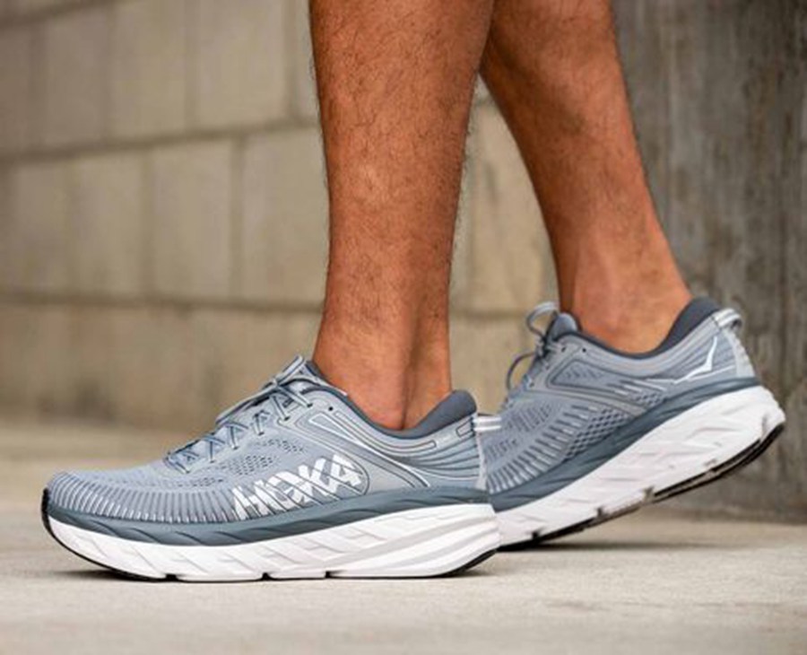 Running Shoes Mens - Hoka One One Bondi 7 - Grey - RNLCYMG-78